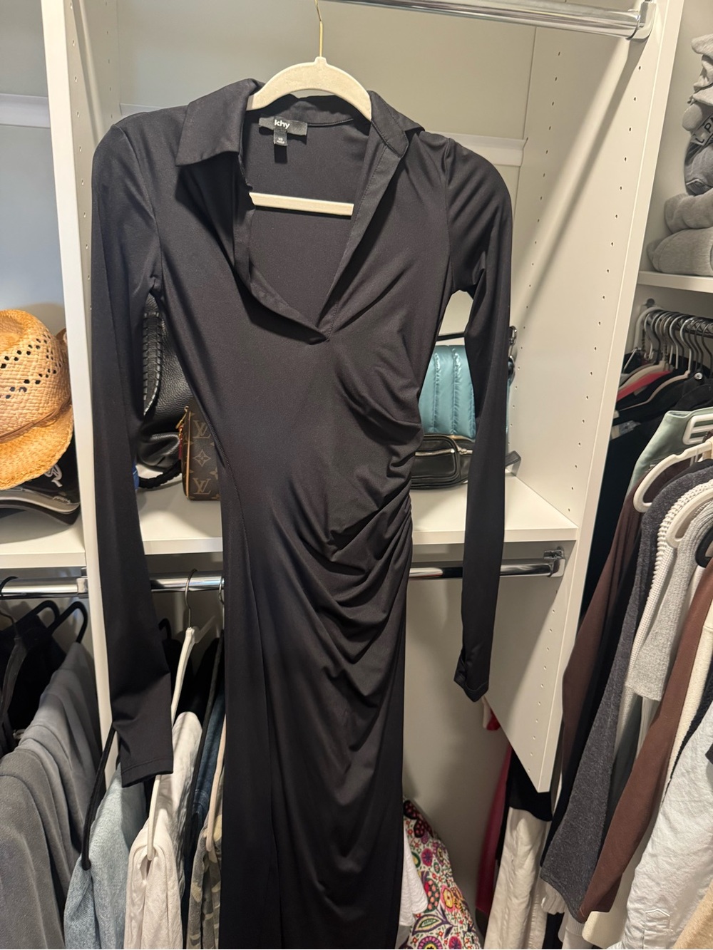 Chic Black Long-Sleeve Ruched Wrap Dress
